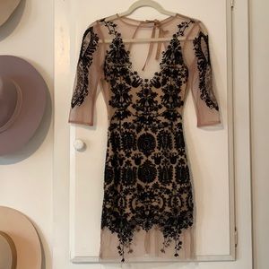 For Love & Lemons Nude Mesh Floral Print Mini